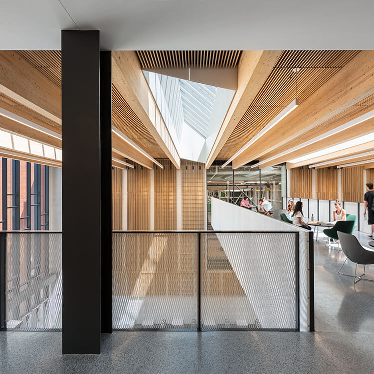 View of skylight in multi-story dining commons