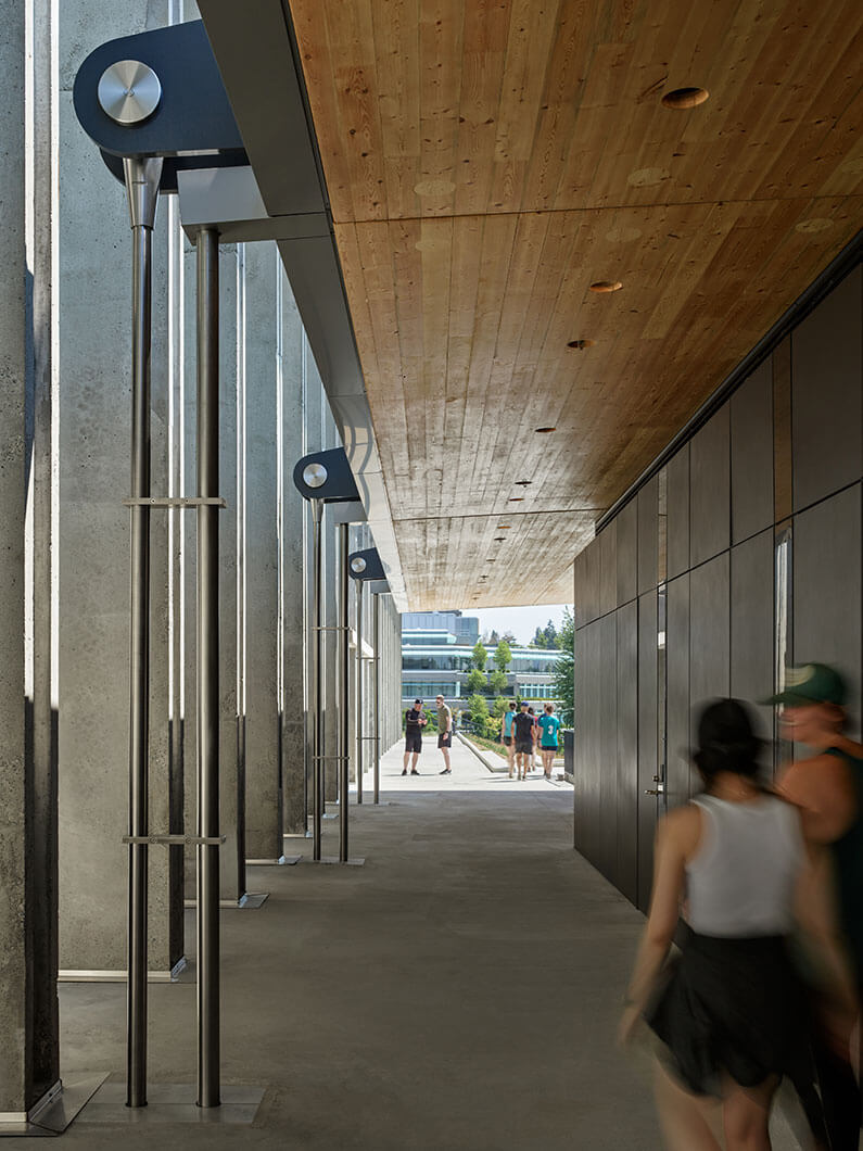 View of covered walkway behind the SFU stadium.
