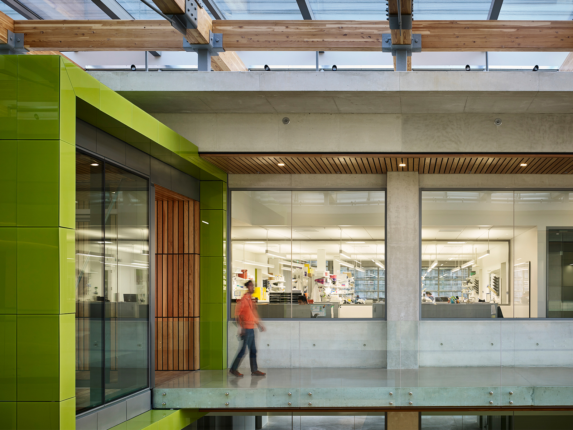 Interior view looking across atrium into research lab
