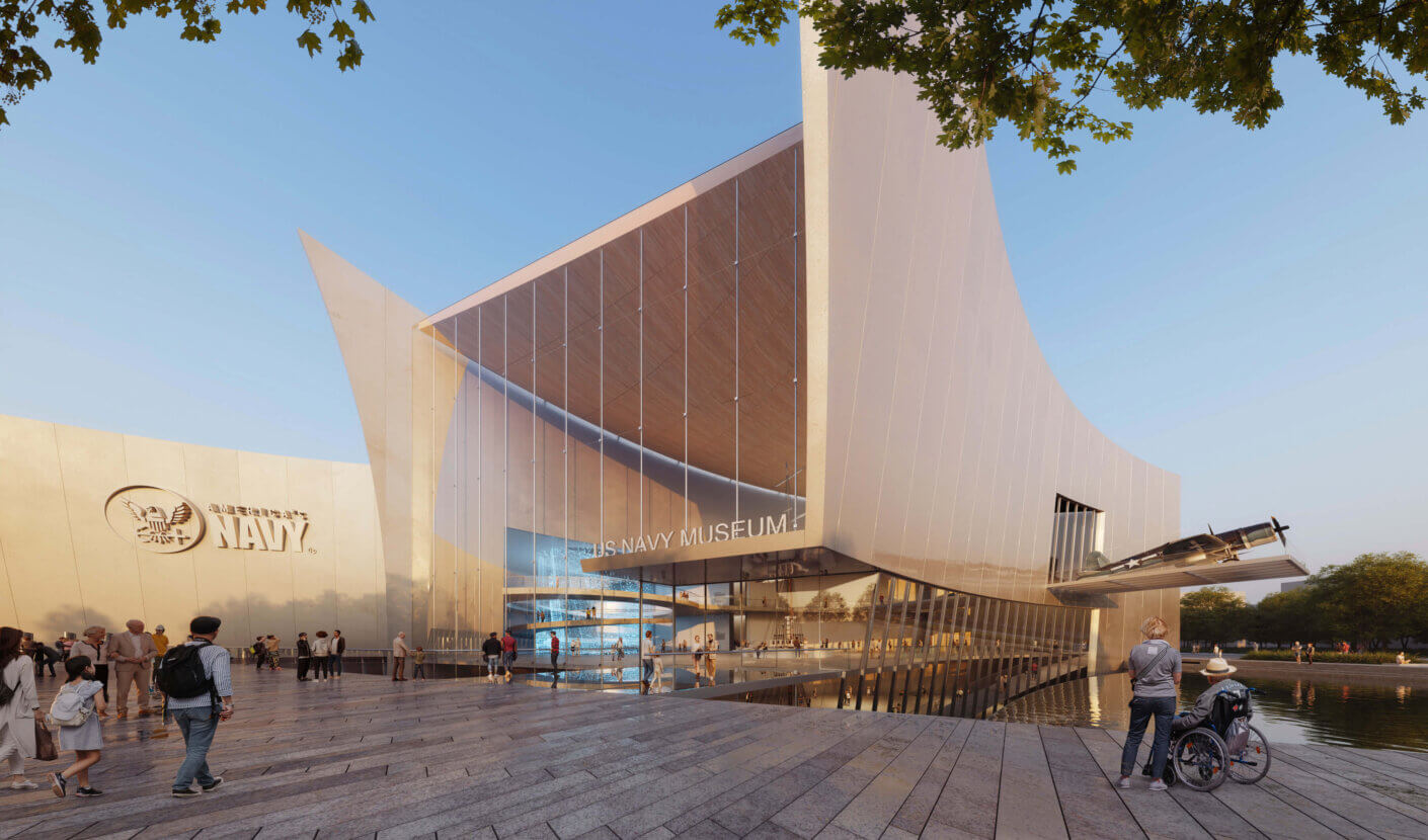 In recognition of the Navy core value of commitment, the arrival experience marks the moment a visitor leaves the civilian landscape to join the service's team-oriented world and explore a history of journeys “from the depths to the stars.”