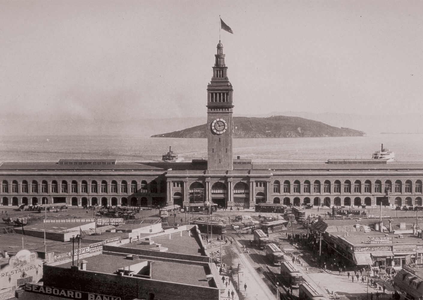 historic photo of the ferry building, exterior
