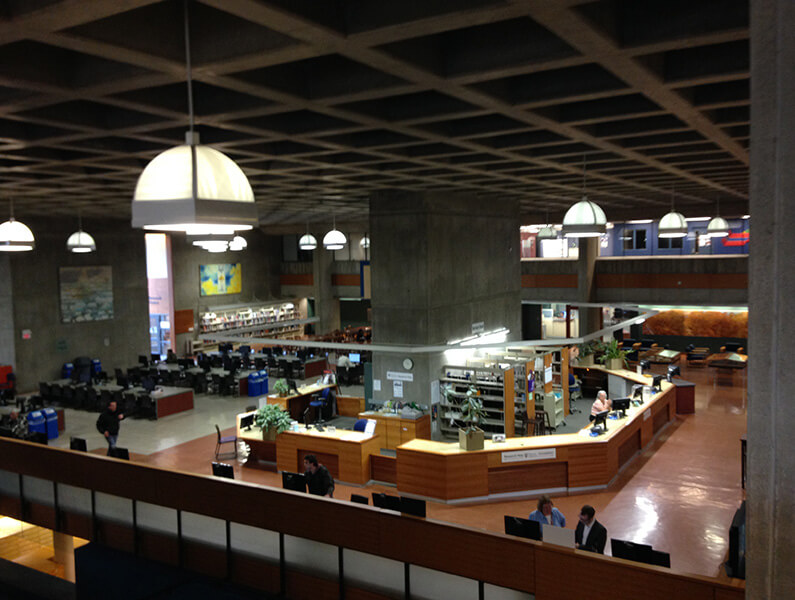 A pre-renovation photo of the library's atrium