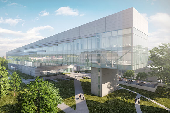 a rendering of the exterior of the center for medical education and wellness