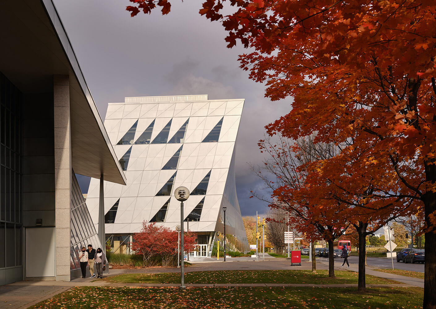 View looking east along The Pond Road at the new gateway plaza.