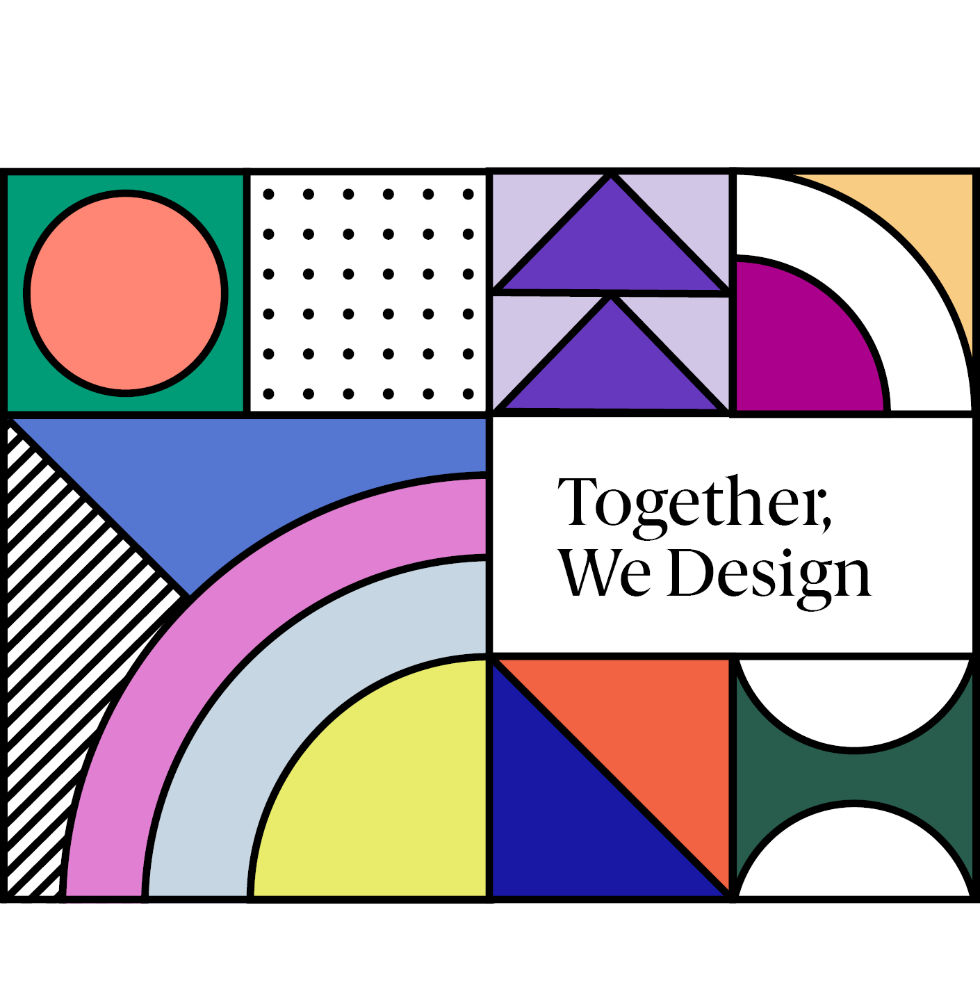 Stylized graphic illustrating Together We Design